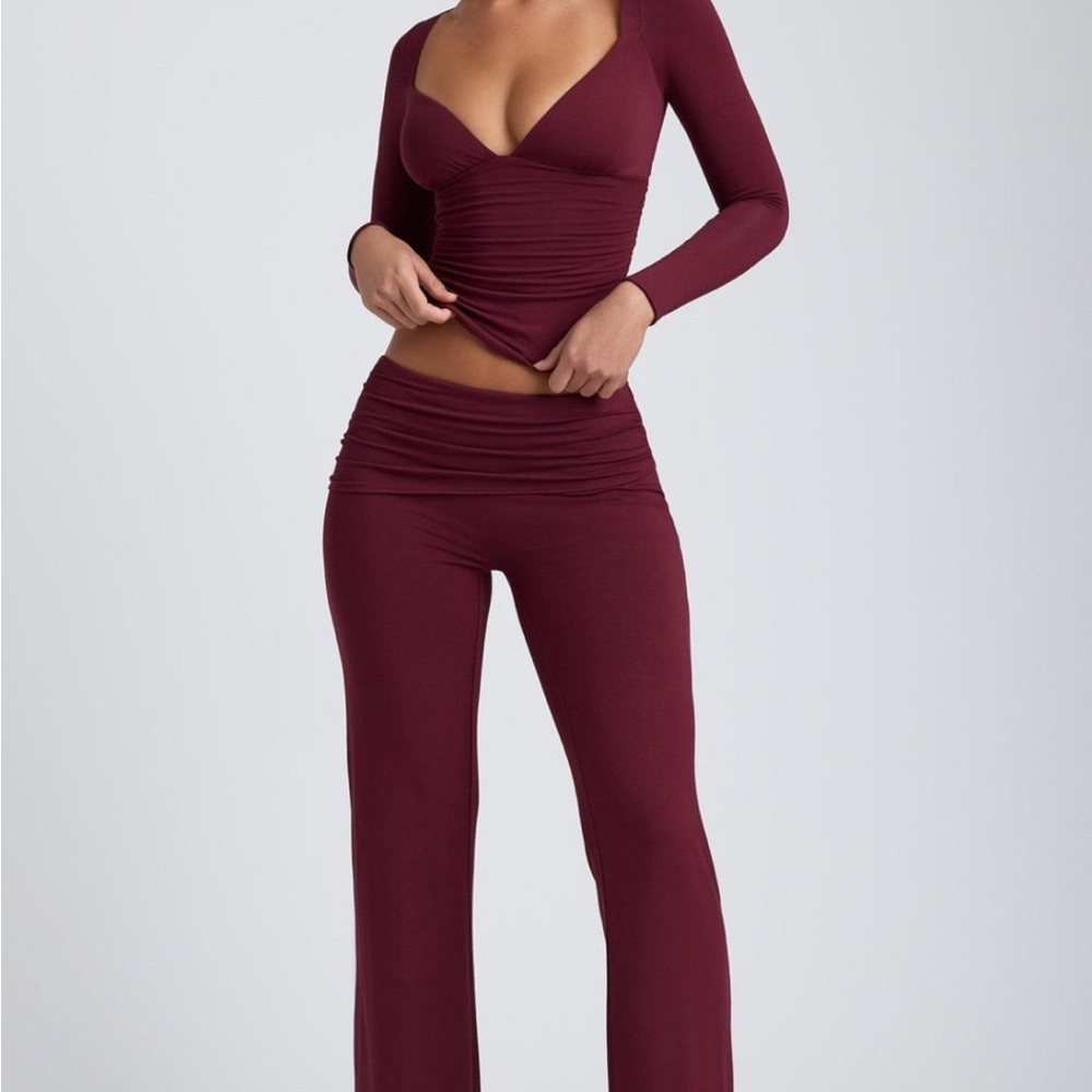 Oh Polly Burgundy Long Sleeve Jumpsuit